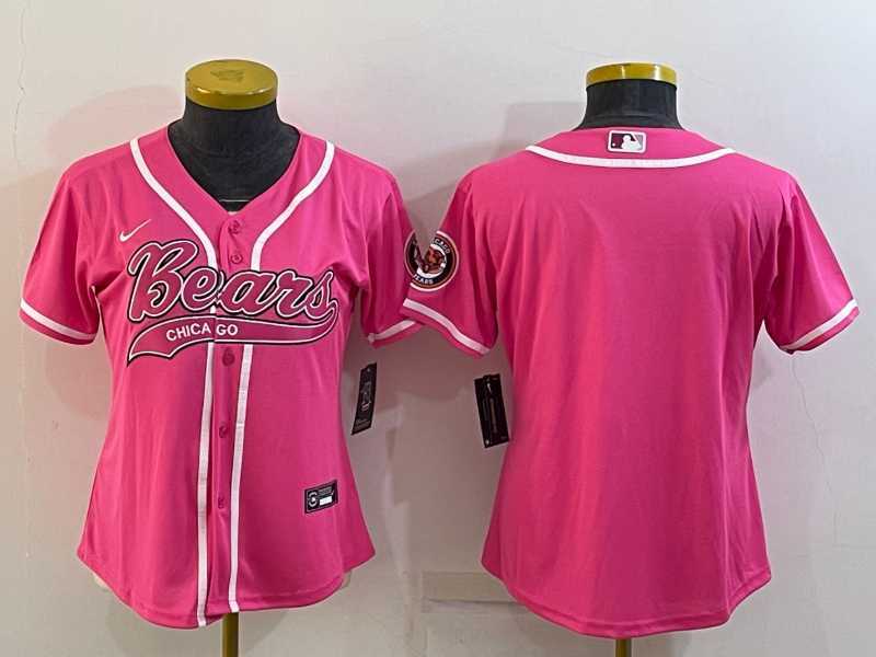 Women%27s Chicago Bears Blank Pink With Patch Cool Base Stitched Baseball Jersey->women nfl jersey->Women Jersey